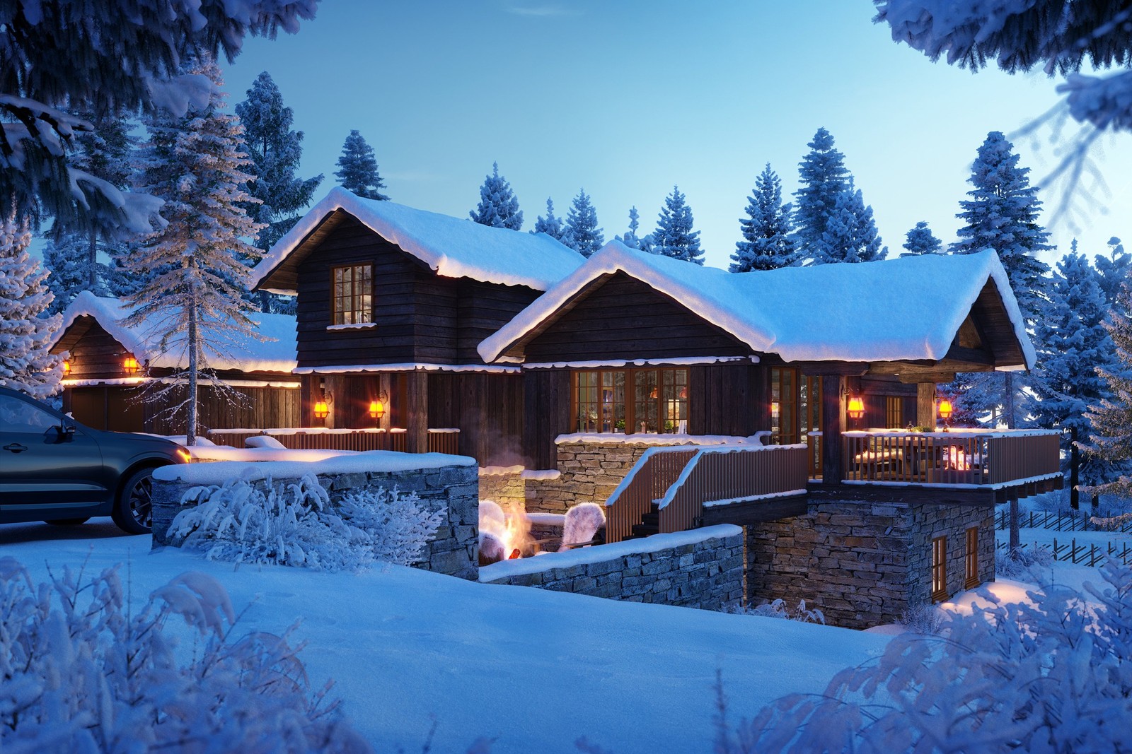 Villa Bergslöja, ett arkitektritat terrasserat fjällhem om hela 241 kvm