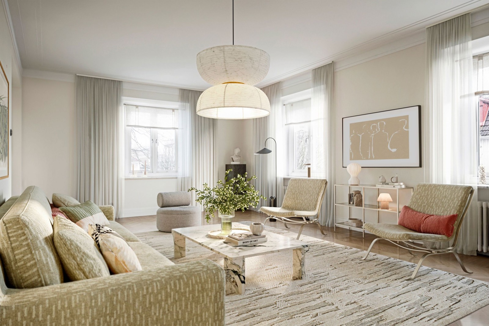 Vardagsrum med härlig rumsvolym - Virtuell styling