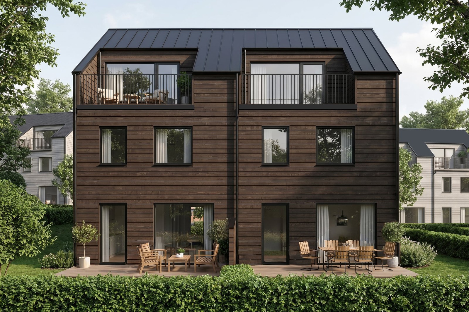 Parhus i tre plan - Bilden är en visualisering, avvikelser kan förekomma