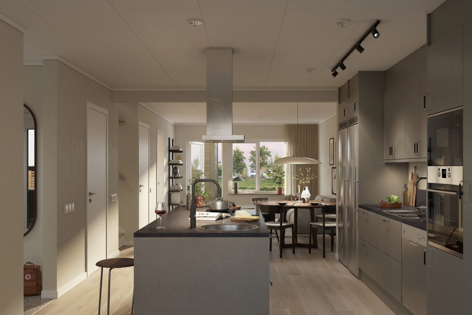 Illustration från vardagsrum/kök från Gläntan etapp 2.