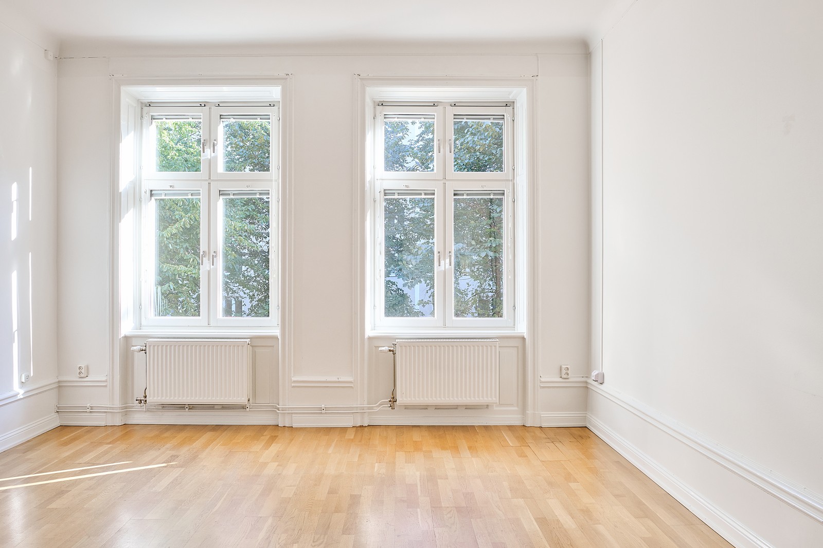 Fönster i söderläge mot förening lummiga innergård.
