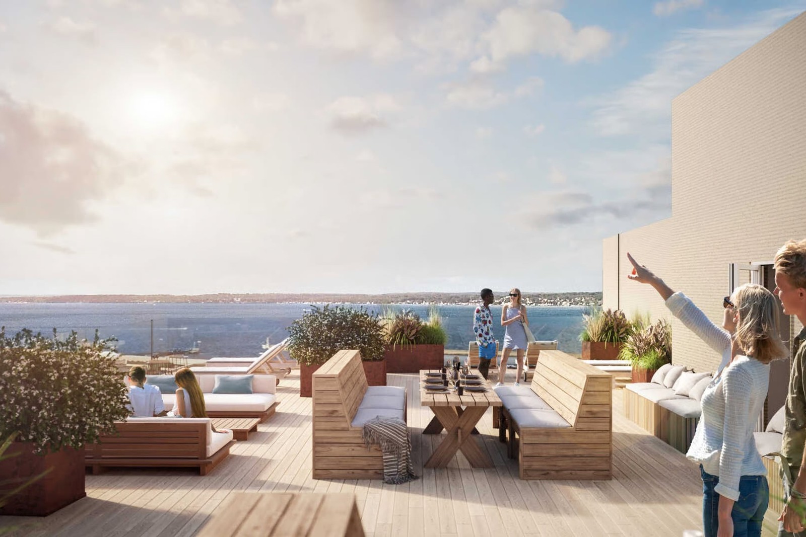 Gemensam takterrass. Renderad bild