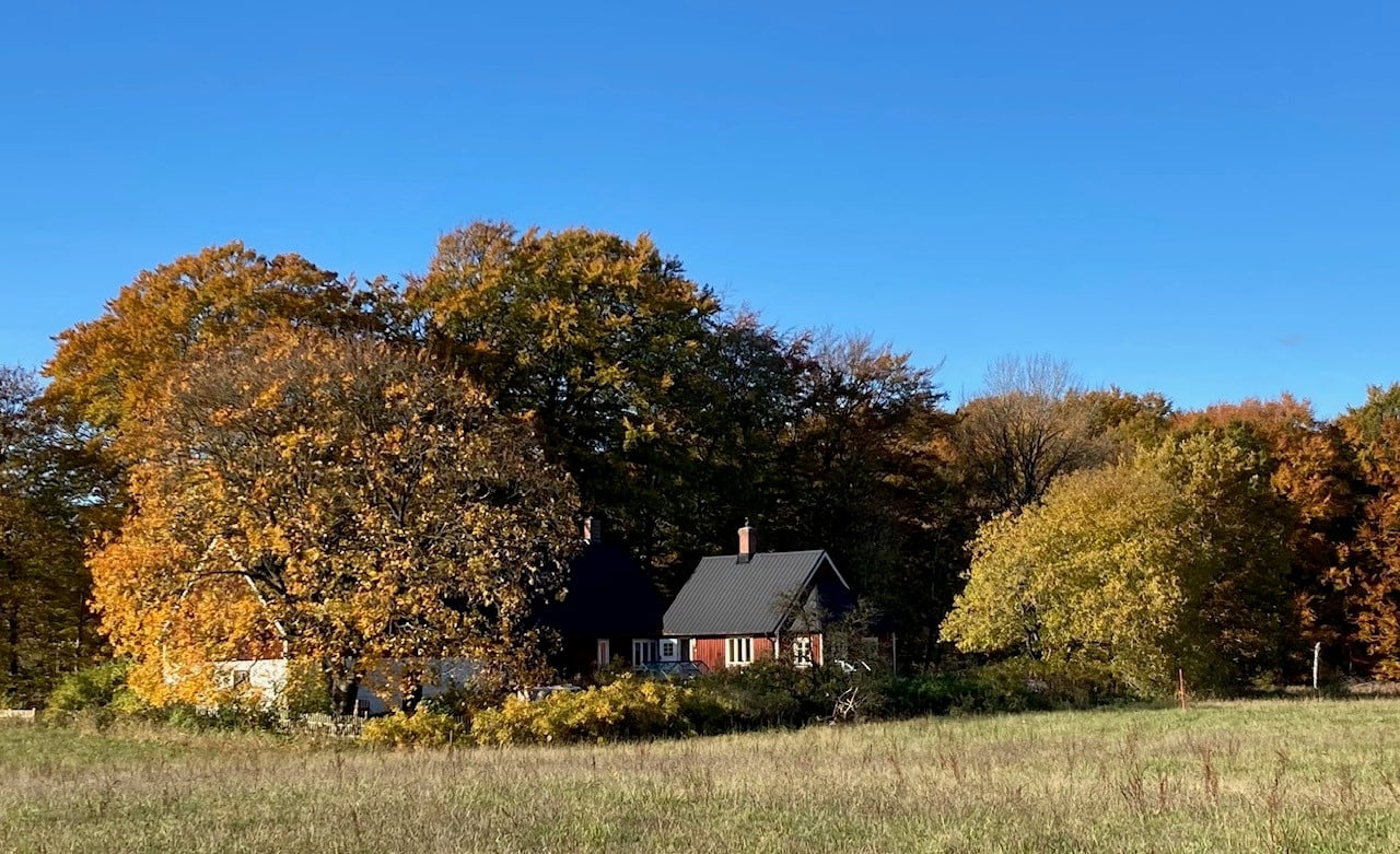 Bostaden på lite avstånd. Säljarens bild