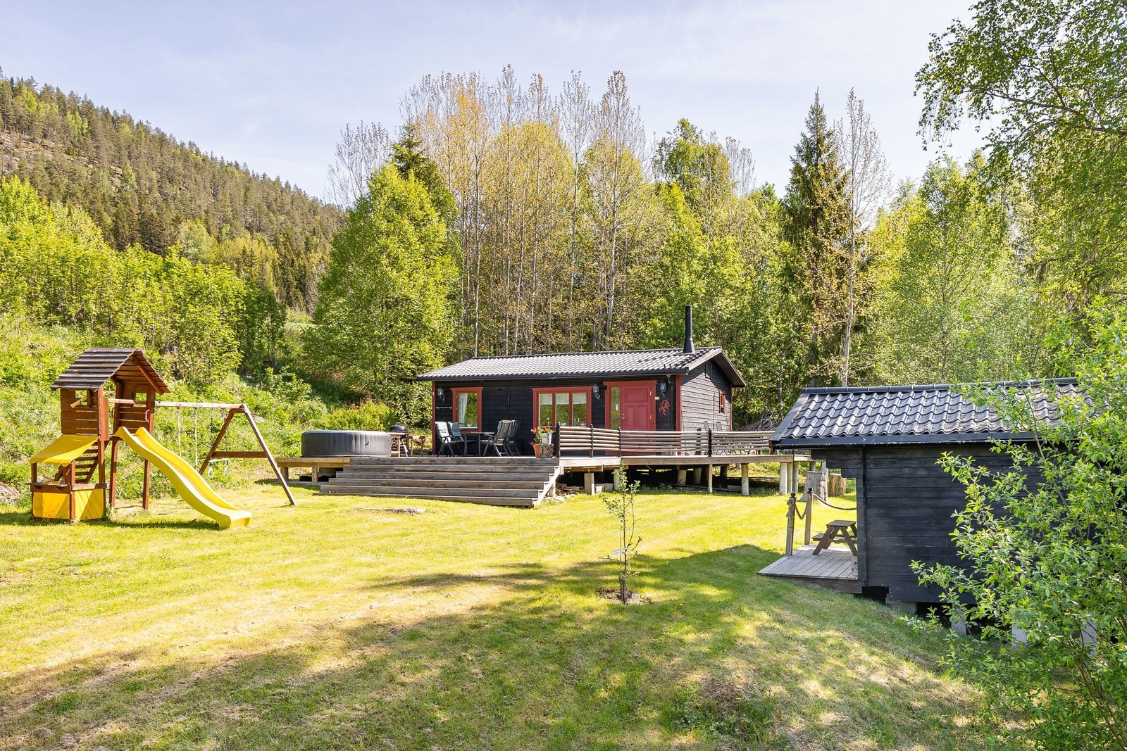 Stugan med uteplats med bästa solläge.
