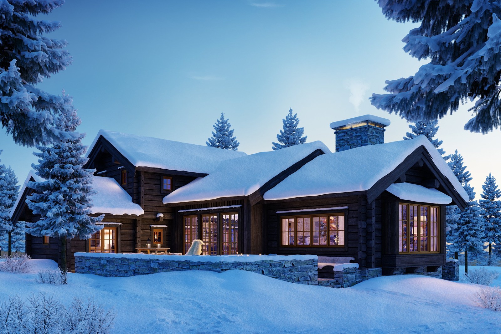 Privat uteplats i sydvästläge med riktning mot fjällets topp