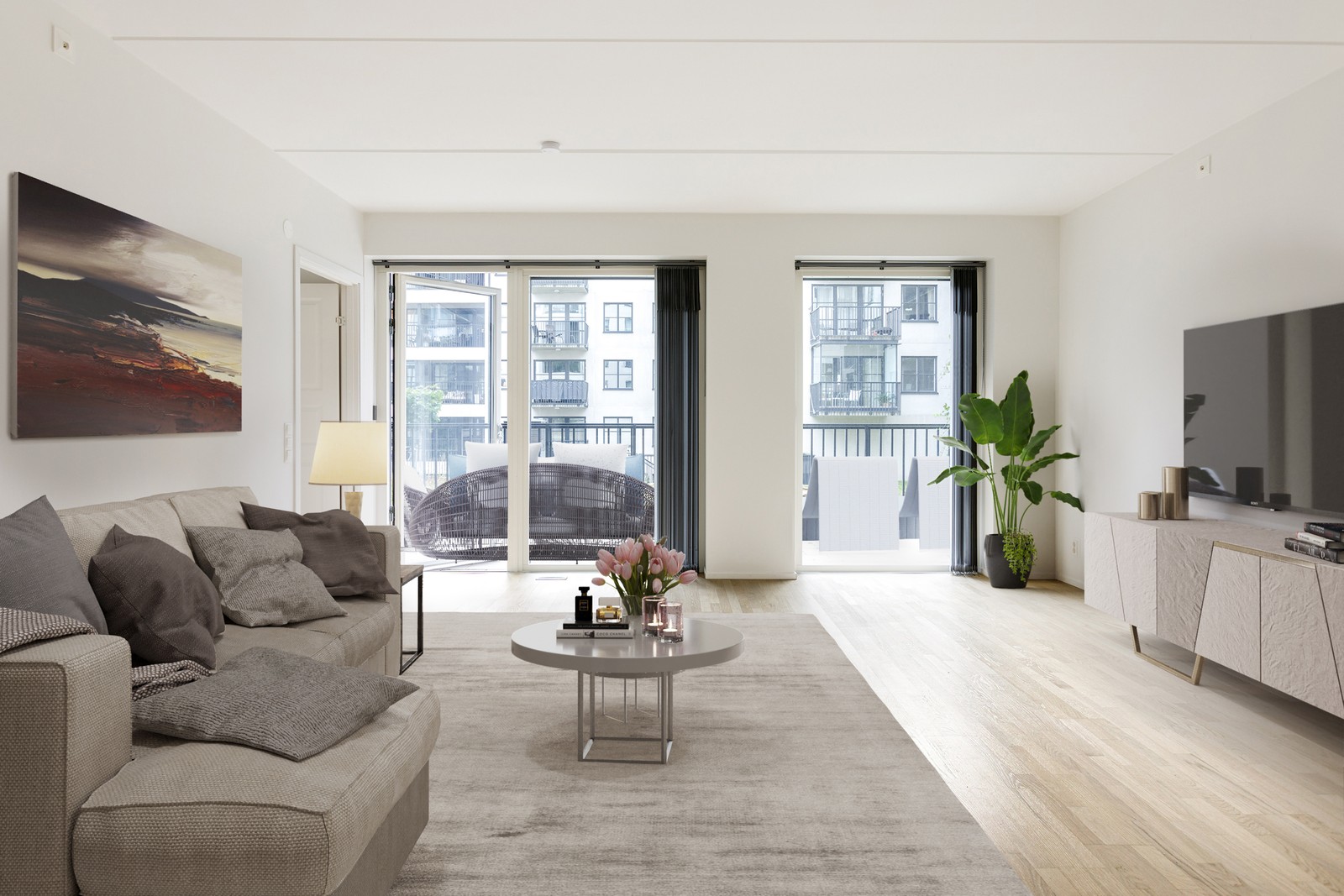 Vardagsrum, utgång till terrassen.