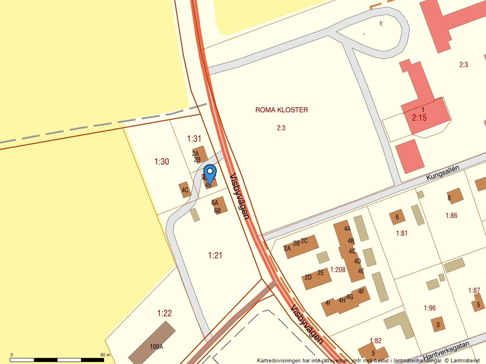 Fastighetskarta. Visbyvägen 4 - Bjurfors