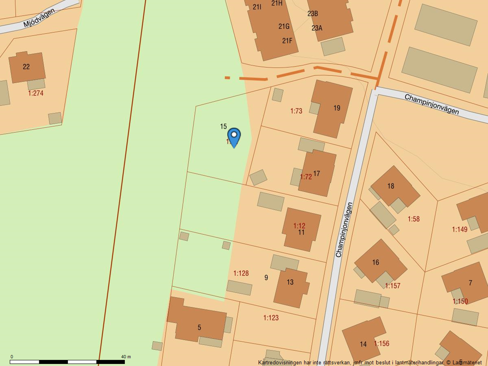 Fastighetskarta. Champinjonvägen 15 - Bjurfors